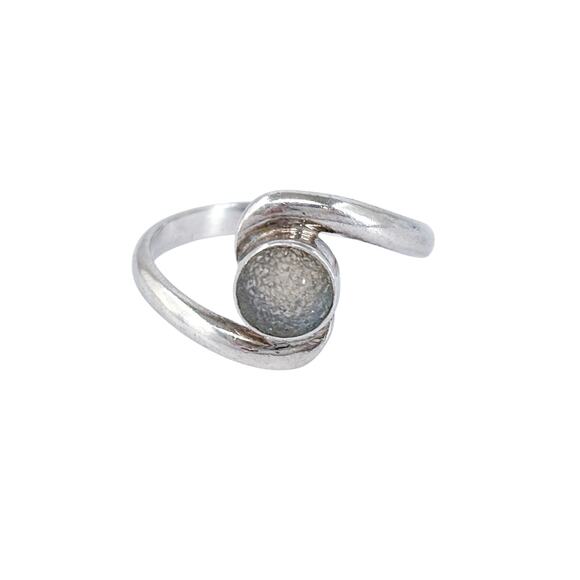 Vintage Sterling Silver 925 Glass Ring Size 7.5 | Modern Wrap Design - Picture 2 of 9